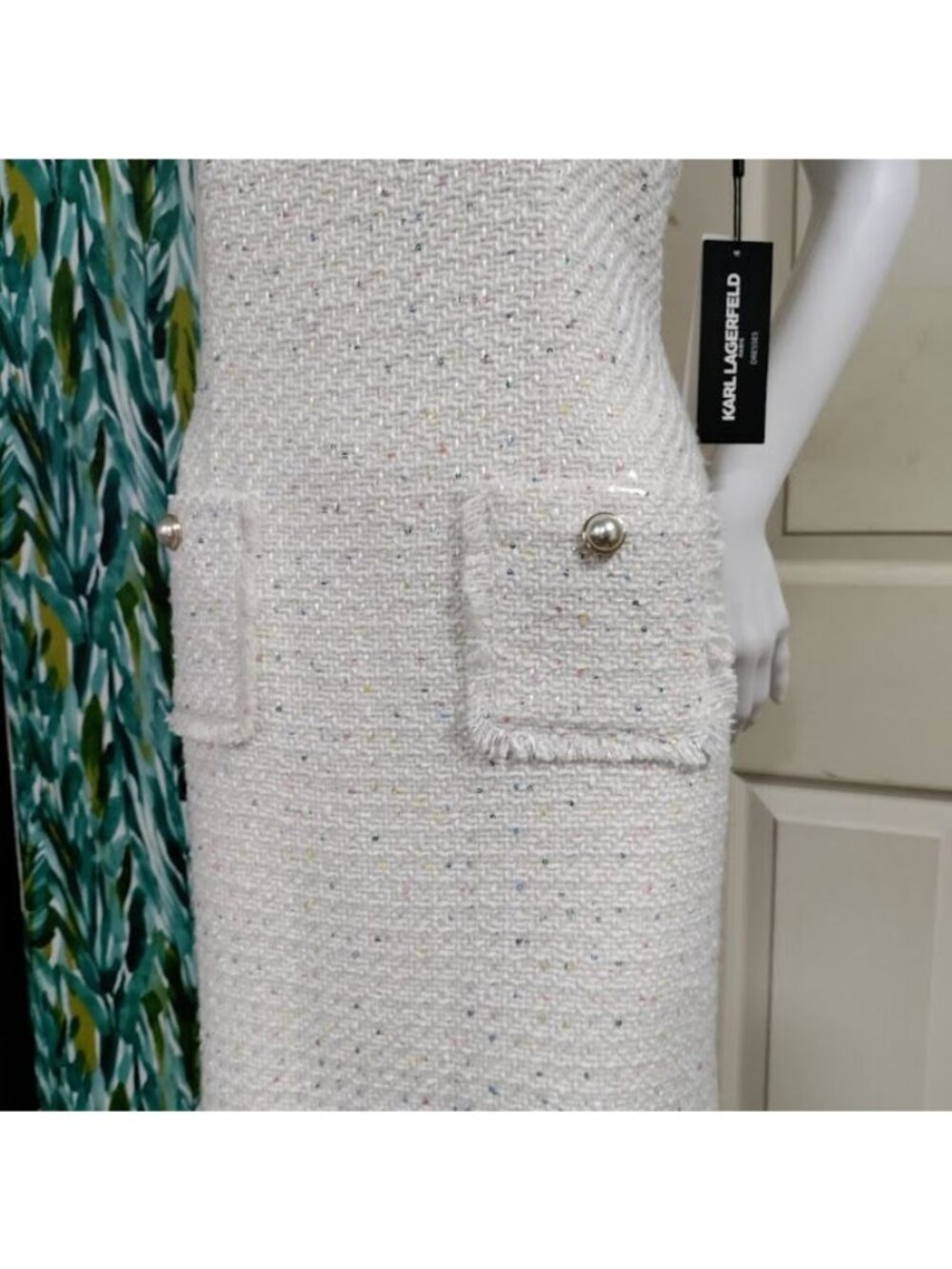 NWT Karl Lagerfield Paris Tweed Preppy Formal Shift Dress White Womens Size 10 - Picture 4 of 15